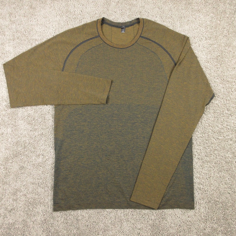 Lululemon Shirt Mens Large Yellow Metal Vent Tech Performance Long Sleeve Gym